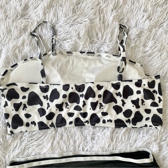 NWOT Cow Print High Waisted Bandeau Scrunch Bottom Bikini Black White - Picture 9 of 13
